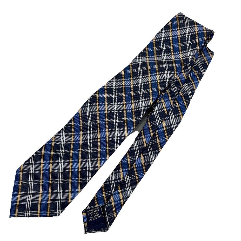 Polo by Ralph Lauren Plaid Tie Blue Yellow Black Plaid Pony Logo Classic Necktie
